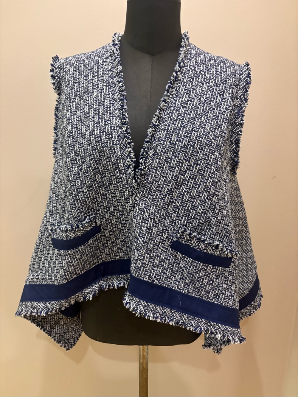 Navy Tweed Fringe Vest & pants set
